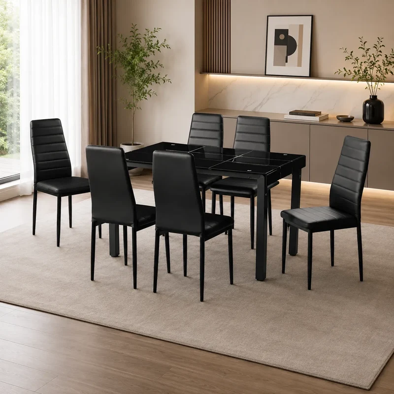 Table repas et chaises noires TAO