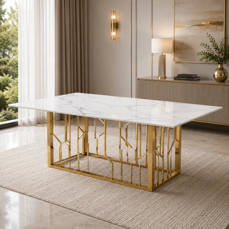 Table à manger marbre blanc doré PORTO