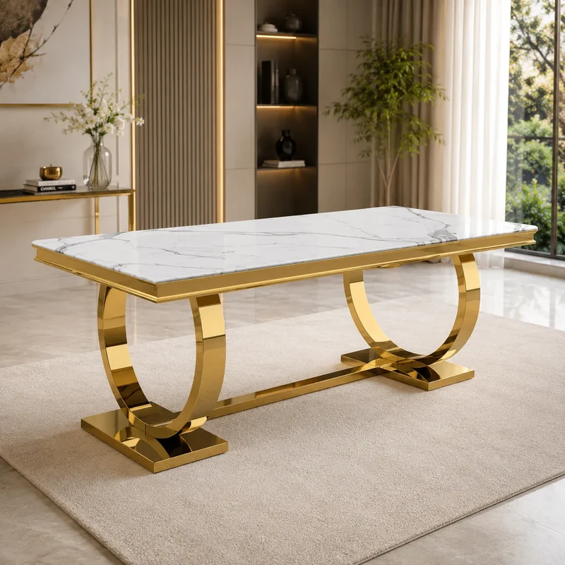 Table à manger marbre blanc doré BOBO