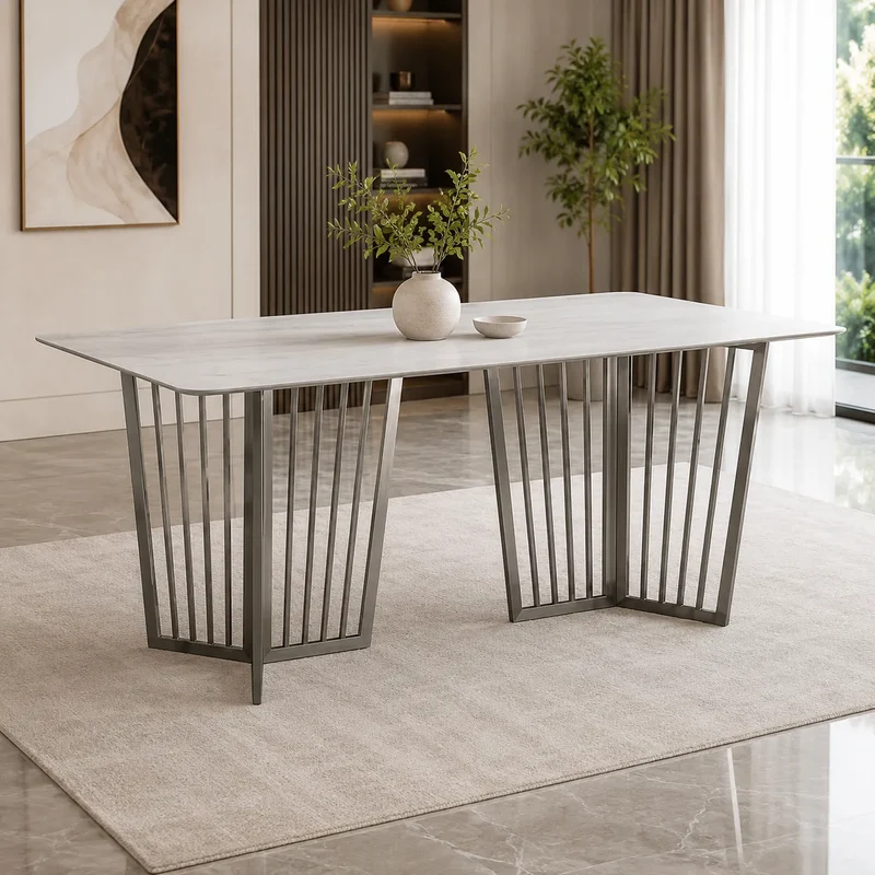 Table à manger marbre blanc argent PERLA