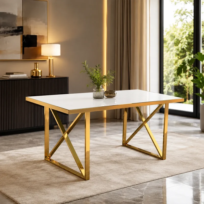 Table a Manger Doree Blanc Gino