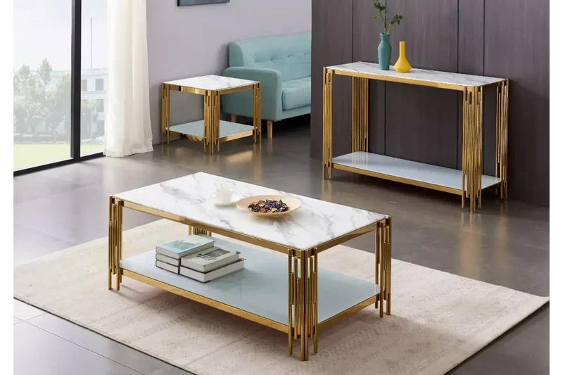 Table basse doré marbre blanc éVE