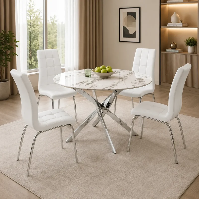 Table ronde et chaises marbre blanc DESIGN
