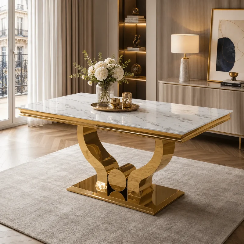 Table à Manger Marbre Blanc Doré NEA