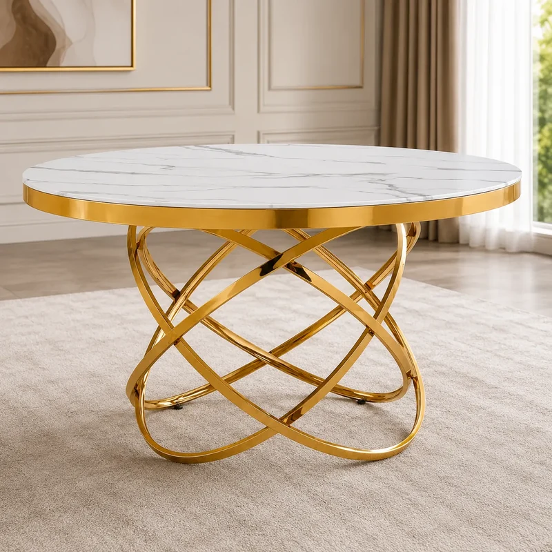 Table à manger marbre blanc doré EVO