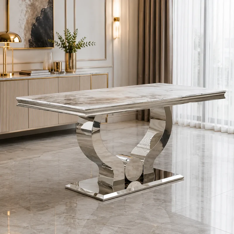 Table à manger marbre beige argent NEA