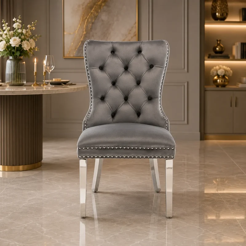 Chaise Capitonnée Argent LORA