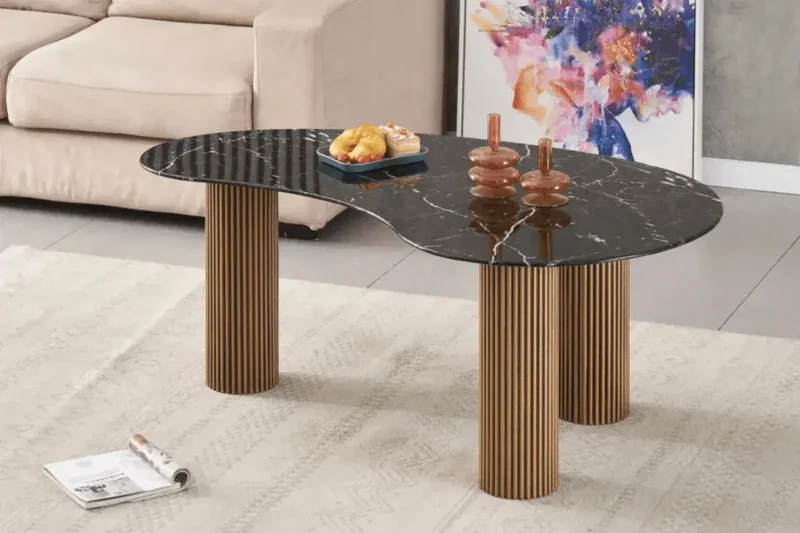 Table basse Pylone Pied Gold Plateau Marbre Noir 120x70x45 CM