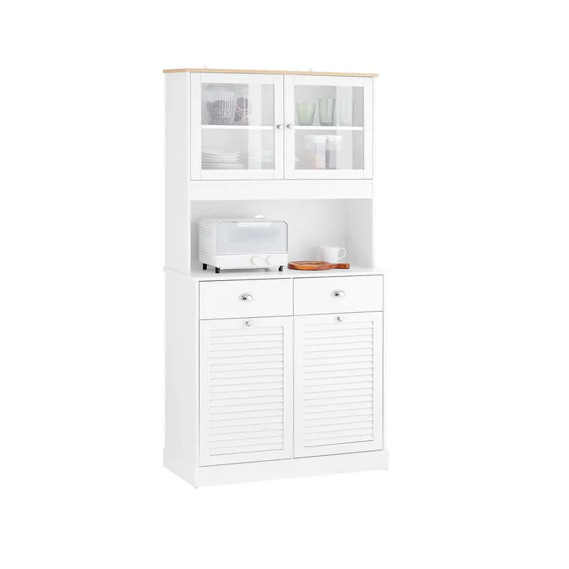 SoBuy FSB101-W Buffet Cuisine avec 3 Portes, 2 Tiroirs et Compartiment à Poubelle, Design Moderne, pour Cuisine et Salle à Manger – L92×P40×H180 cm, Blanc