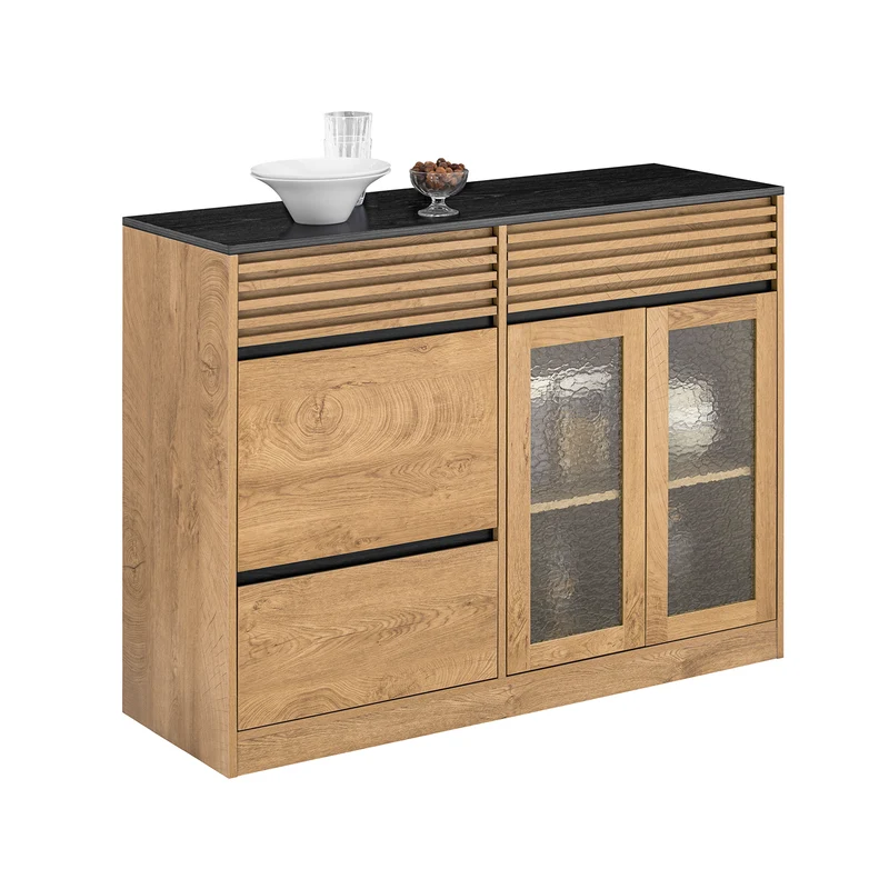 SoBuy FSB99-N Buffet Bas Multifonction avec 3 Portes et 3 Tiroirs, Meuble Rangement pour Cuisine, Salle à Manger ou Entrée, Naturel 112×40×89 cm