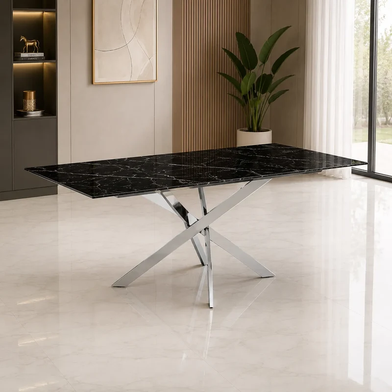 Table Rectangulaire New Jessica Chrome Marbre Noir