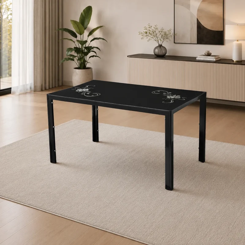 Table Repas Jamie Noir Fleuri 140x80x75 CM