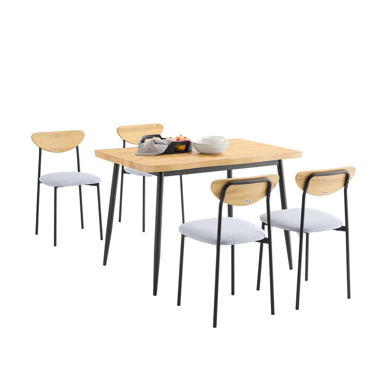 SoBuy OGT52-N Ensemble Table à Manger 5 Pièces avec 4 Chaises Rembourrées et Cadre Acier – Table L110×P70×H76 cm, Charge 150 kg/Chaise, Naturel