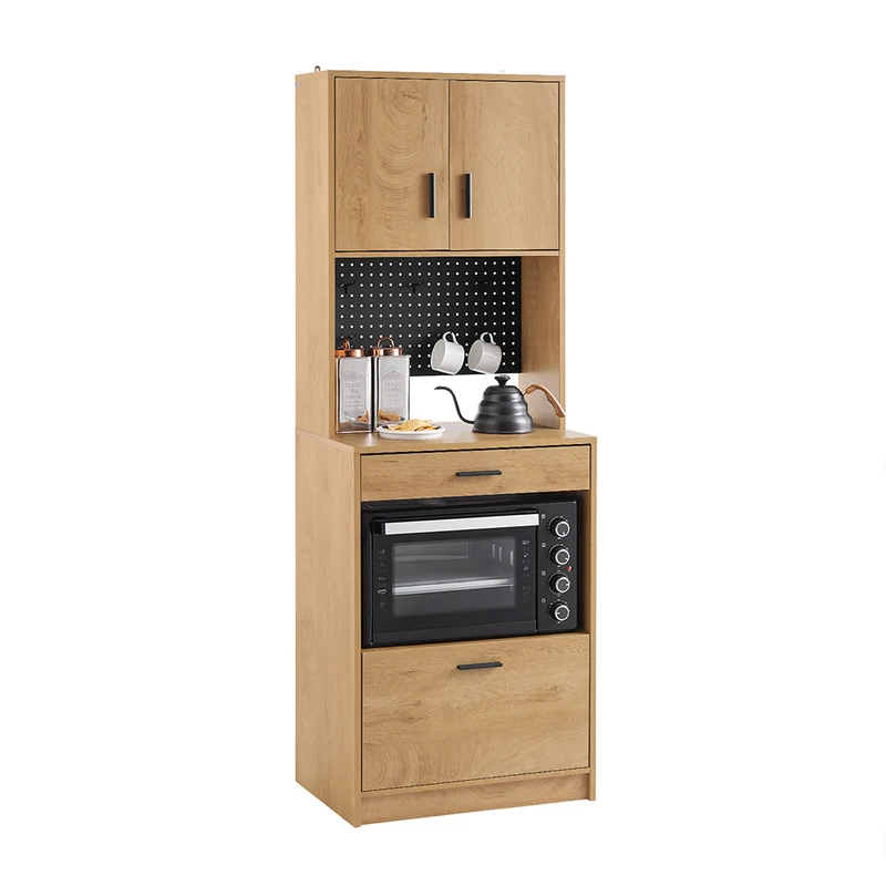 SoBuy FSB98-N Buffet Cuisine Industriel 170 cm – Niche Micro-Ondes, Rangement Cuisine, Chêne Vintage