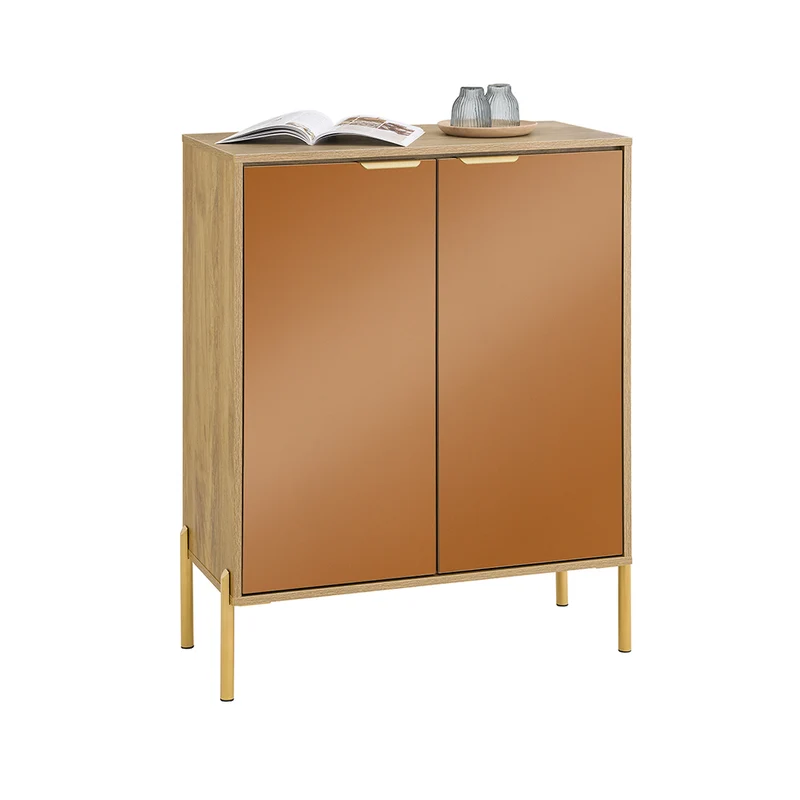 SoBuy FSB96-G Armoire à Chaussures avec 2 Portes Effet Miroir et 5 Compartiments – L83×P38×H100 cm, Charge 80 kg, Finition Dorée