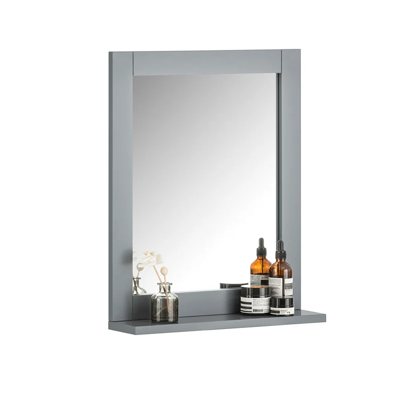 sebuyfr.comG129-SG Armoire Murale Salle de Bain avec Miroir, Format Compact, pour Salle de Bain et WC, Rangement Optimisé, Pratique – L40×P10×H49 cm, Gris Clair