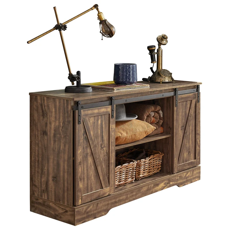 SoBuy FSB60-N Buffet Cuisine avec Porte de Grange Coulissante et 2 Étagères Réglables – L120×P40×H70 cm, Charge 50 kg, Panneaux E1, Naturel