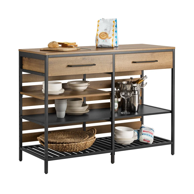 SoBuy FSB85-PF Buffet de Cuisine Style Industriel – 120 cm, 2 Tiroirs et Range-Bouteilles, Marron
