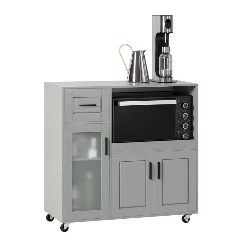 SoBuy FSB78-HG Desserte Cuisine avec Roulettes, Roues et Support Micro-Ondes, Mobile, pour Cuisine et Salle à Manger, Usage Quotidien – L88,5×P40×H89 cm, Gris
