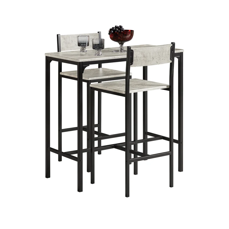 SoBuy OGT03-HG Ensemble Table Haute + 2 Tabourets – Table 87 cm, Tabourets Rangeables, Style Industriel Bois et Métal Noir