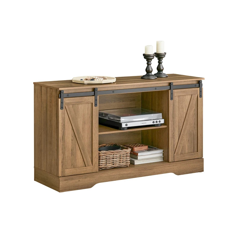 SoBuy FSB60-BR Buffet Meuble de Rangement avec Porte de Grange Coulissante, Commode Multifonction pour Entrée Salon Cuisine – 120x40x70 cm, Marron Clair