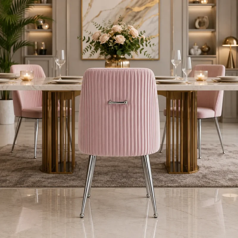 4 Chaises Luxury Velours Pieds Chrome