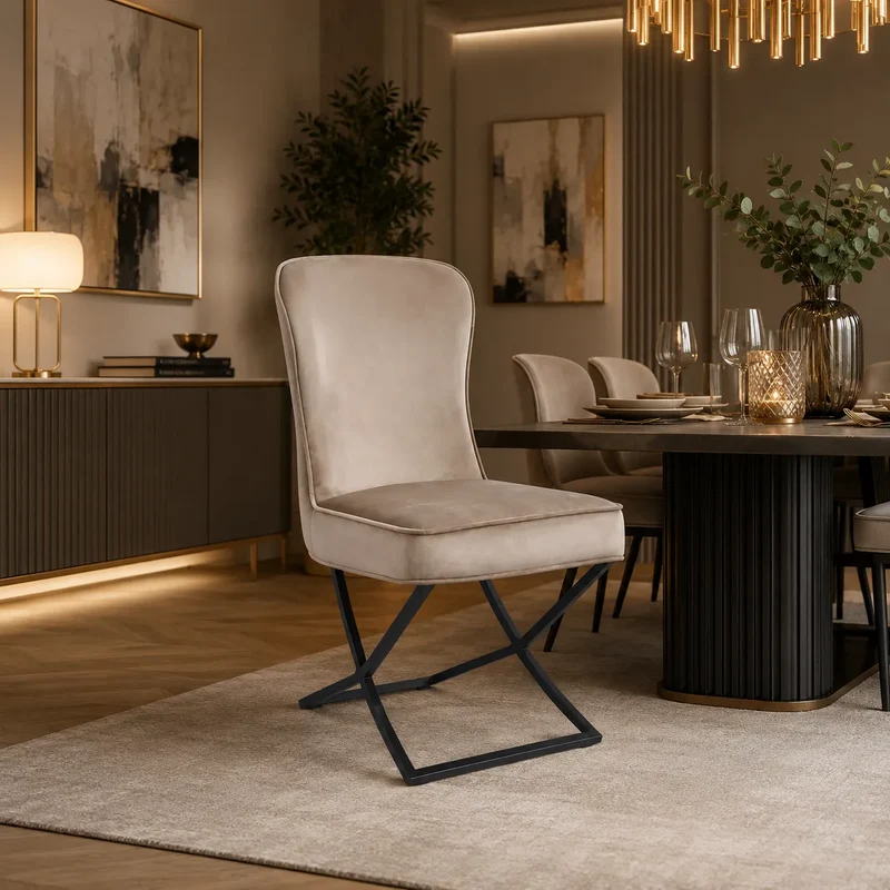 4 Chaises Gabrielle Velours Pieds Metal Noir