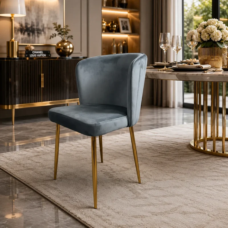 4 Chaises Diana Velours Pieds Gold