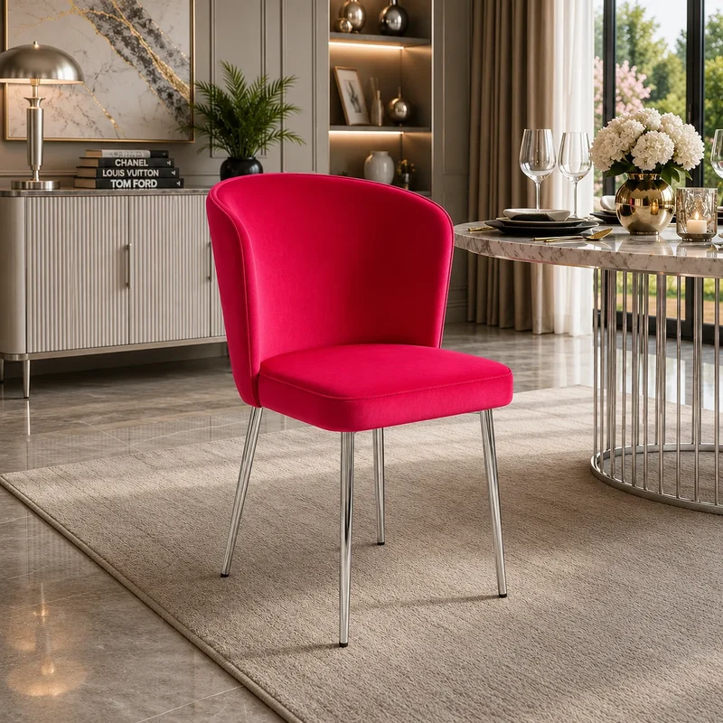 4 Chaises Diana Velours Pieds Chrome