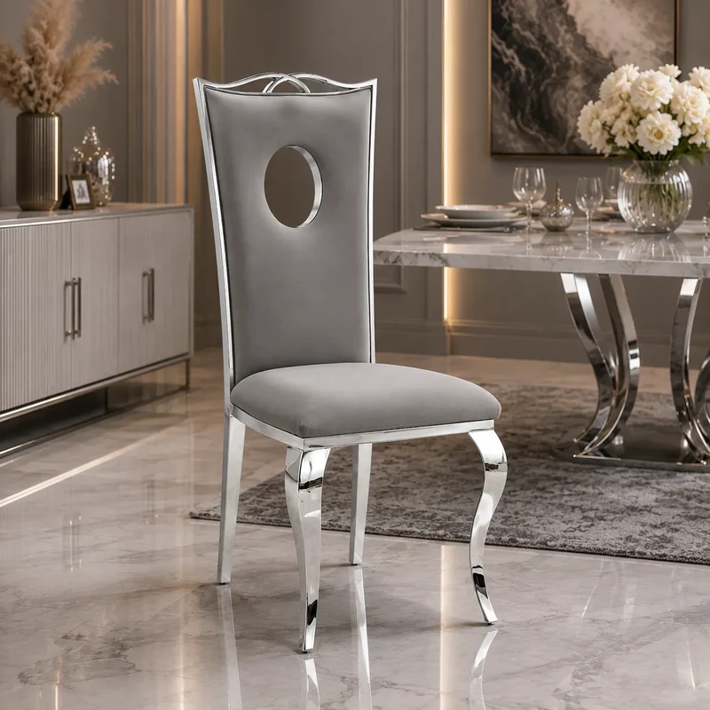 4 Chaises Royal Velours Pieds Chrome