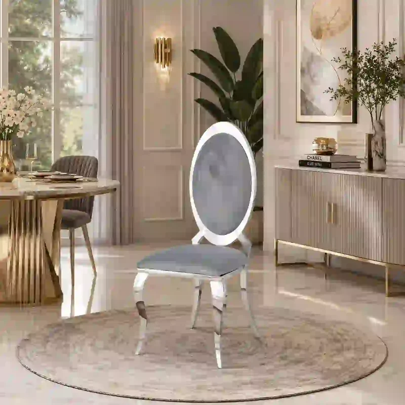 4 Chaises Angel Velours Gris Pieds Chrome