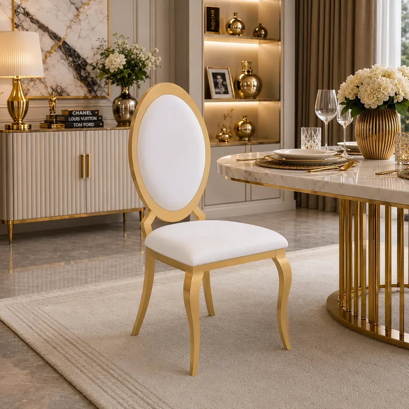 4 Chaises Angel Similicuir Pieds Gold