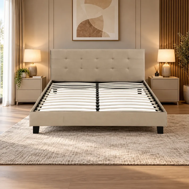 Lit Capitonnés Swedzo Taupe 140x190 - 160x200
