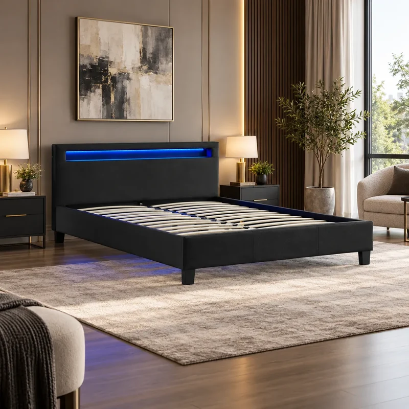 LED Lit avec Sommier Gris
