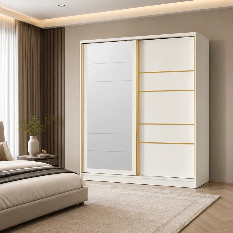 Armoire Penderie de Chambre Girona - 2 Portes Coulissantes avec Miroir - 160 / 180 cm