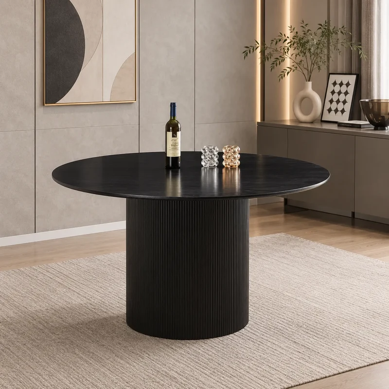 Table à Manger Baieta Pied Noir Plateau Noir 120x75 CM
