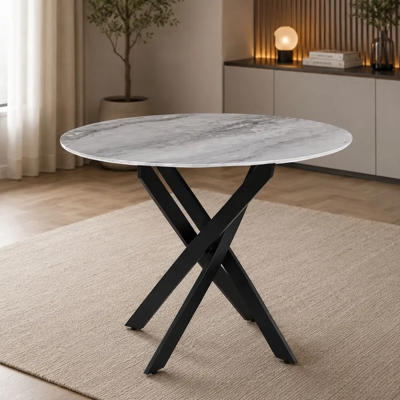 Table Repas Jessica Metal Noir Marbre Gris