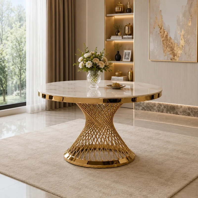 Table Repas Deluxe Gold Marbre Blanc 130X75 CM