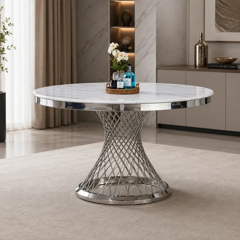 Table Repas Deluxe Chrome Marbre Blanc 130X75 CM