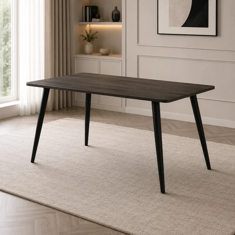 Table Repas Ammo Metal Noir Plateau En Chene Griffee 120X70 CM