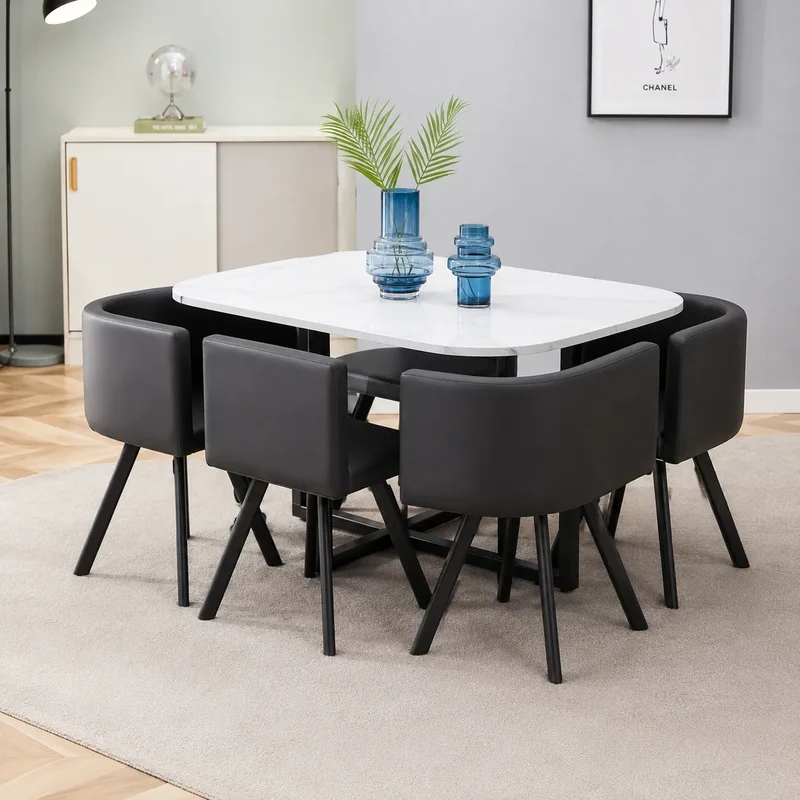 Table Repas Vendome Marbre avec 6 Chaises 140x90x75 CM