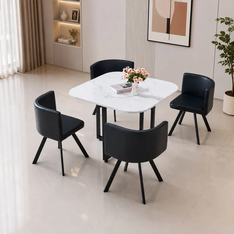 Table Repas Vendome Marbre avec 4 Chaises 100x100x75 CM