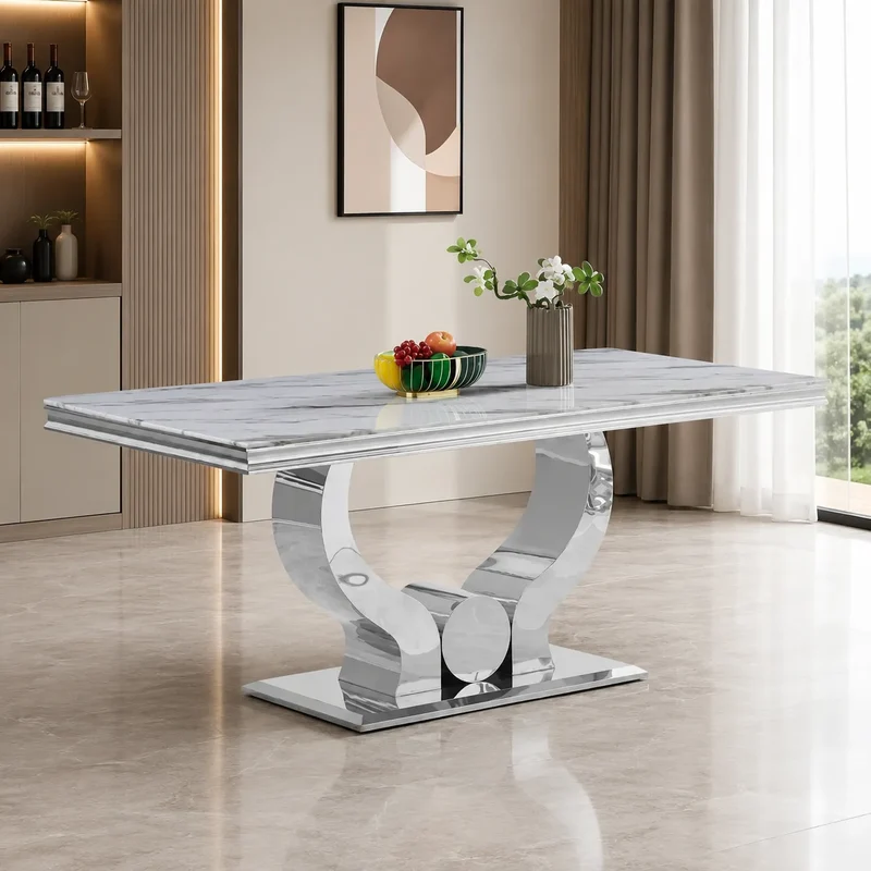 Table Trofy Chrome Marbre Blanc 180CM