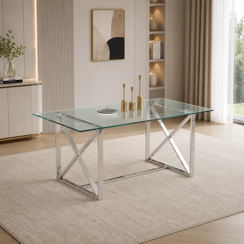 Table Repas Kensy Chrome Transparent 180x90x75CM