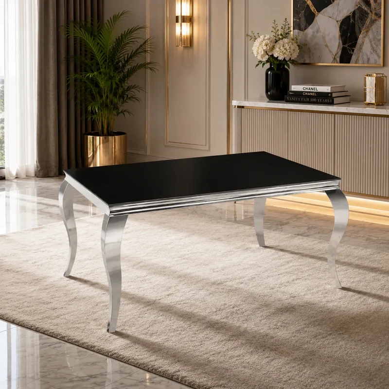 Table Repas Baroque Carree Chrome 140x140x75