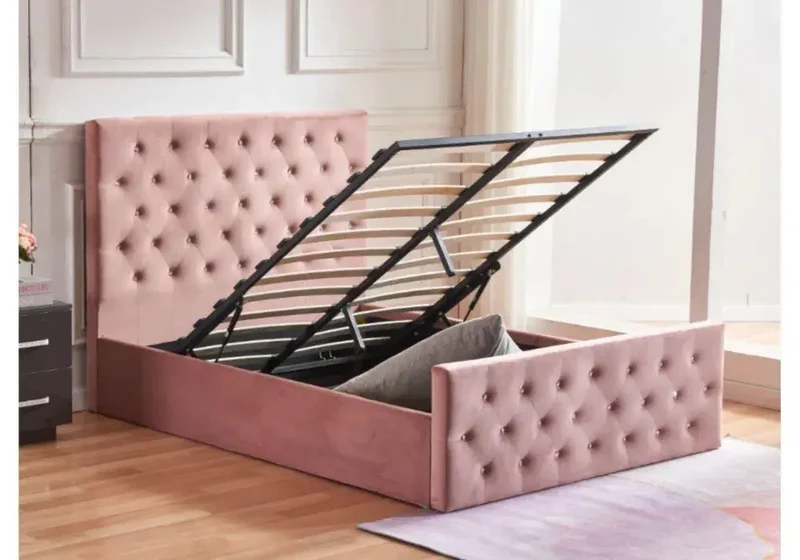 Lit Coffre Velours avec Diamant JULIA 160x200