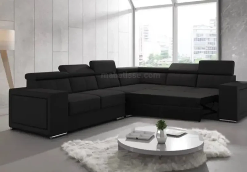 Canapé d’angle Tissu Gris foncé anthracite réversible/convertible