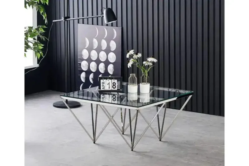 Table basse EVOL verre transparent argentée