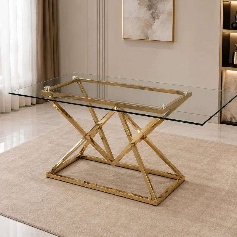 Table A MANGER PYRA TRANSPARENT PIED DORE 150X90