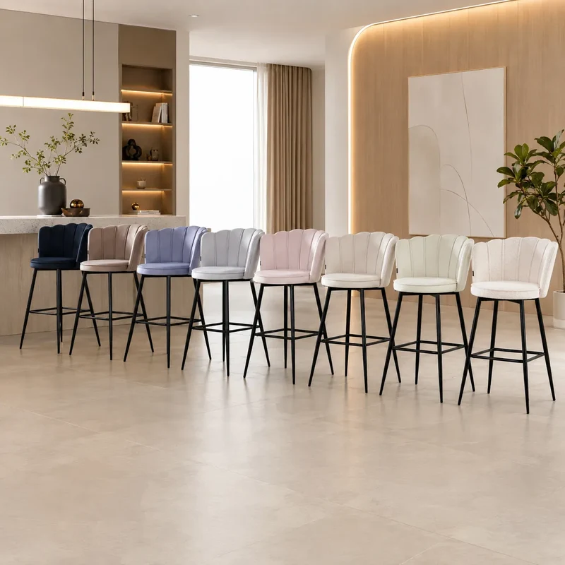 Tabouret de Bar Nymphea Métal Velours - Lot de 2